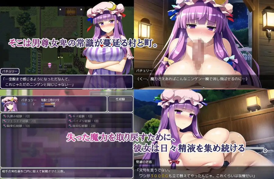 RPG/新作/机翻丨失去魔力的姆Q卖春冒险/魔力を失ったパチュリーが体を売って働くお話【20230818】 游戏截图 1